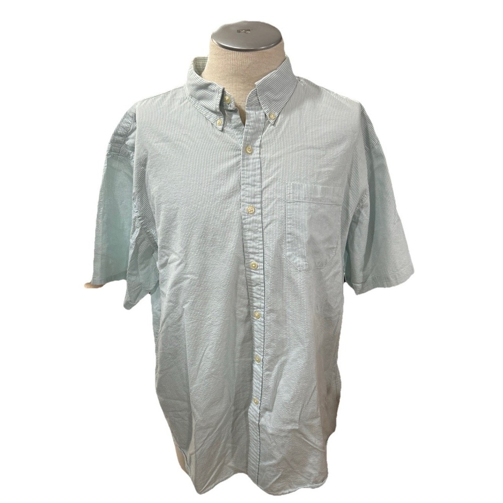 ll bean shirt Mens XL Button Short Sleeves Blue Striped Vintage